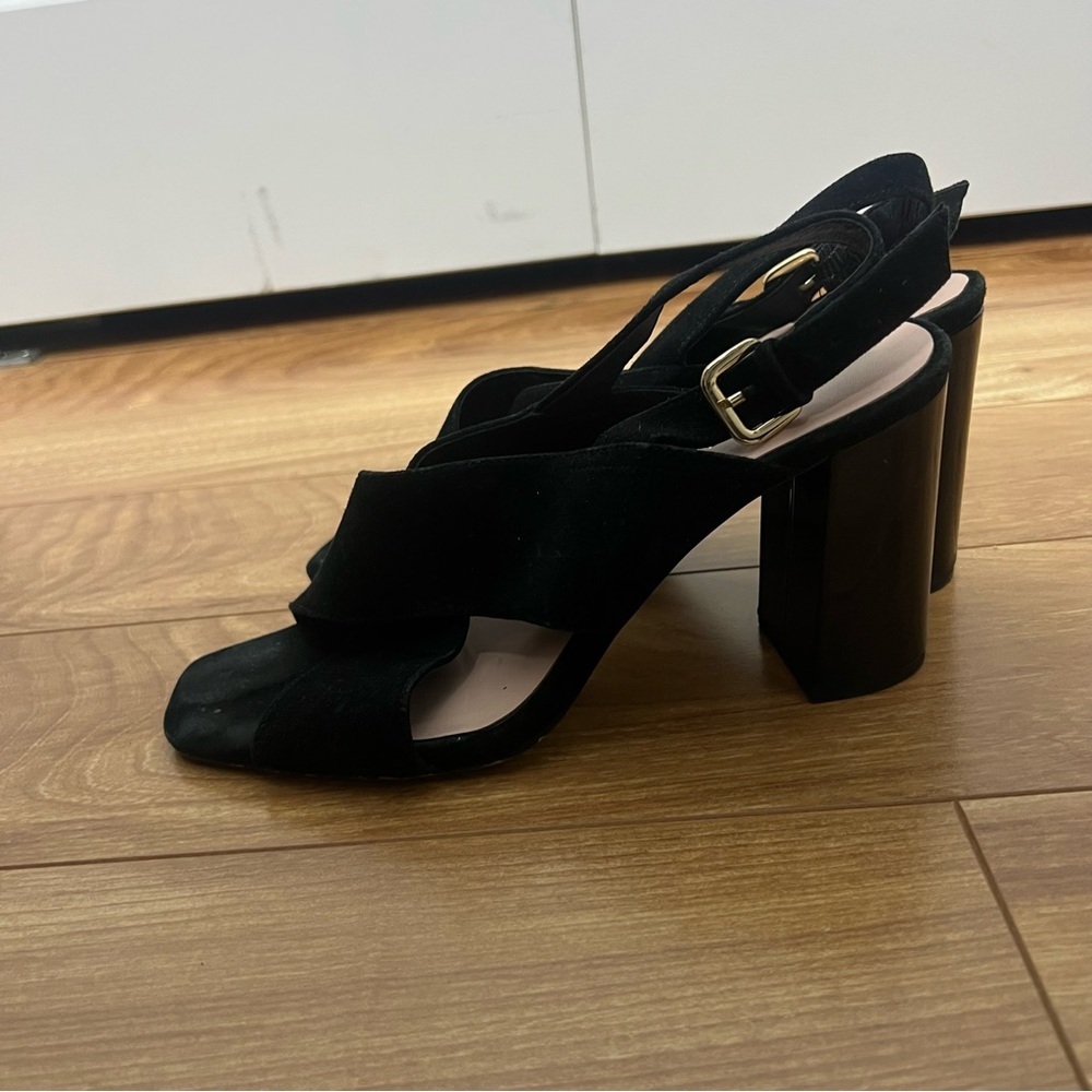 Kate Spade Black Suede Block Heel Sandals Women’s Size 8.5 Ankle Strap - Picture 3 of 7